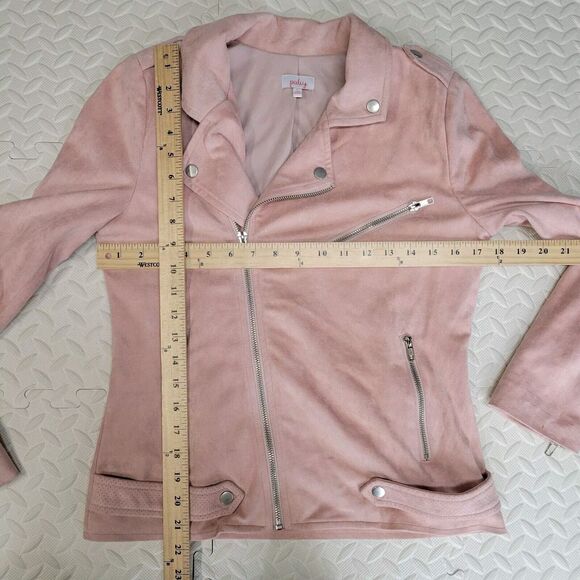Pixley Faux Suede Motorcycle Jacket Womens Small Pink Twee Rock And Roll K Pop - Picture 8 of 12